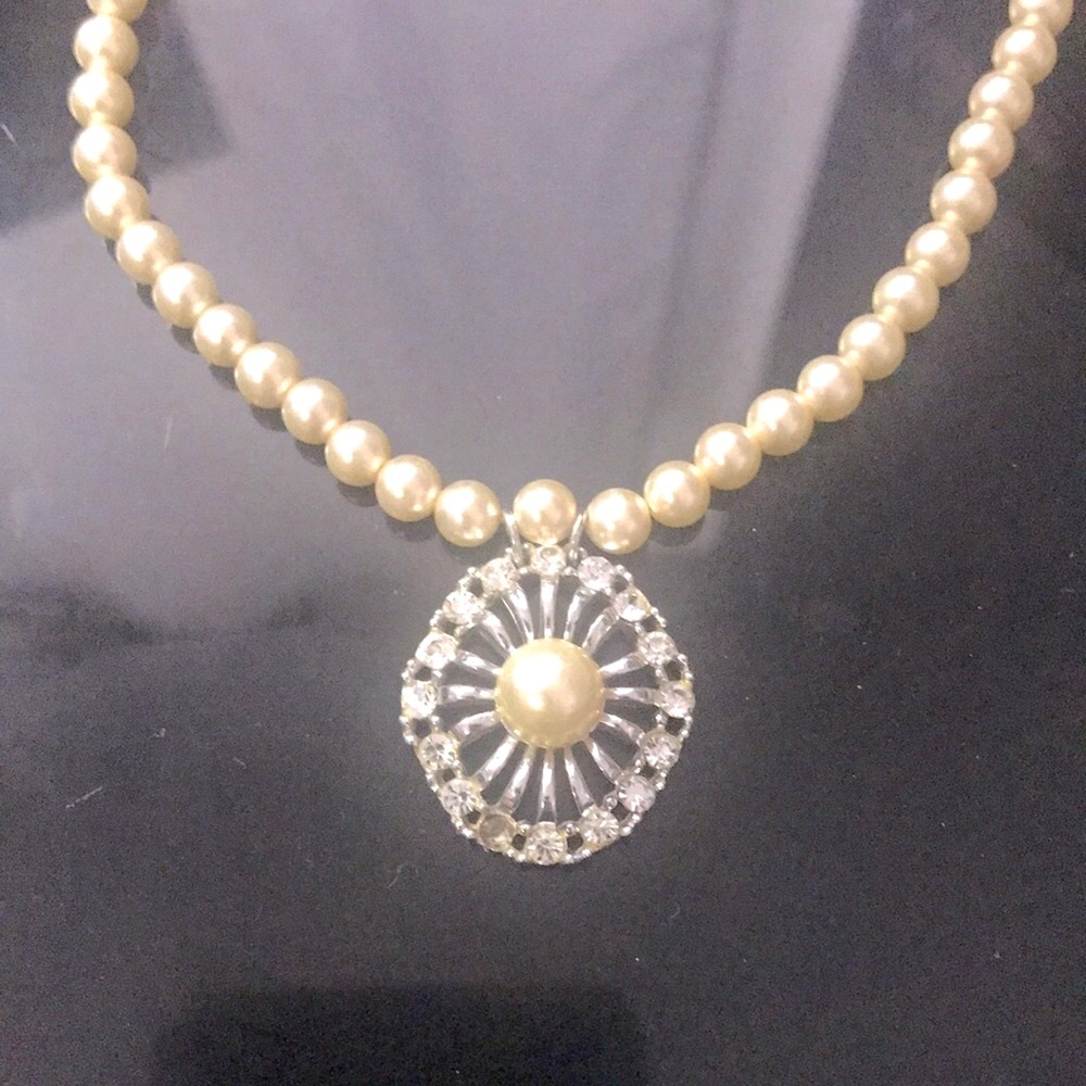 Vintage Faux Pearl Rhinestone Pendant